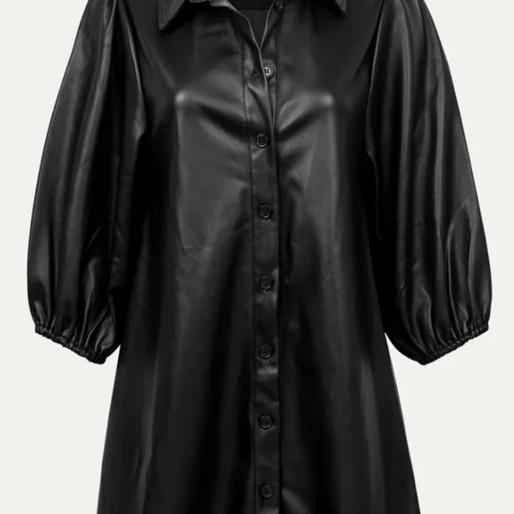 Dolce Cabo Vegan Leather Puff Sleeve Shirt Dress - Picture 5 of 7